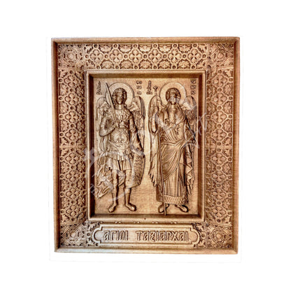 Archangel Michael & Archangel Gabriel, Holy Archangels icon Hand Carved Wooden icon, Byzantine art wall hanging, Greek Catholic Orthodox icon wood plaque religious gift - TheHolyArt