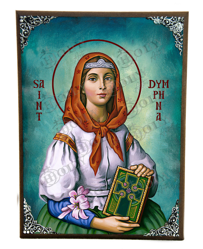Saint Dymphna icon, Handmade Greek Catholic icon of Patron Saint of Mental Health and Anxiety, Byzantine art wall hanging icon wood plaque, religious decor - TheHolyArt