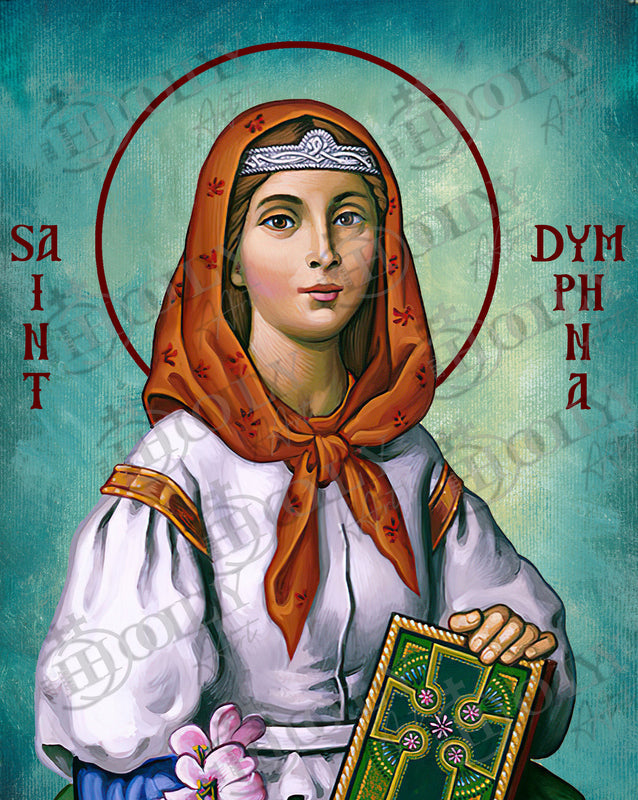 Saint Dymphna icon, Handmade Greek Catholic icon of Patron Saint of Mental Health and Anxiety, Byzantine art wall hanging icon wood plaque, religious decor - TheHolyArt