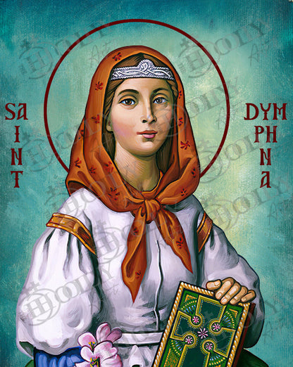 Saint Dymphna icon, Handmade Greek Catholic icon of Patron Saint of Mental Health and Anxiety, Byzantine art wall hanging icon wood plaque, religious decor - TheHolyArt