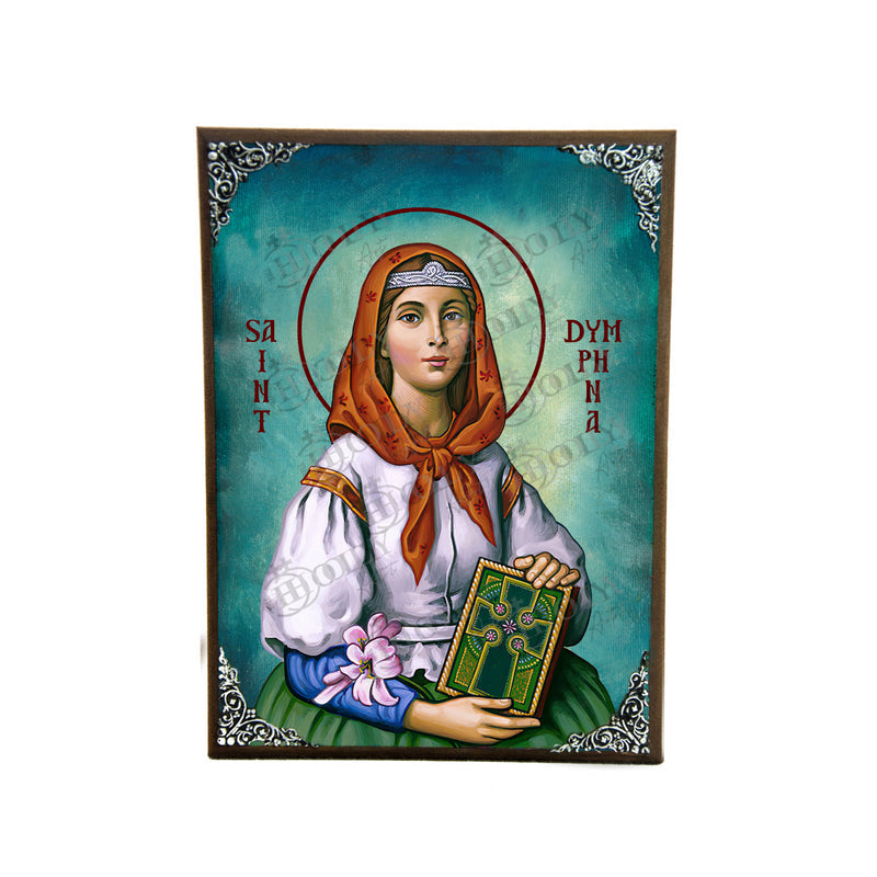 Saint Dymphna icon, Handmade Greek Catholic icon of Patron Saint of Mental Health and Anxiety, Byzantine art wall hanging icon wood plaque, religious decor - TheHolyArt
