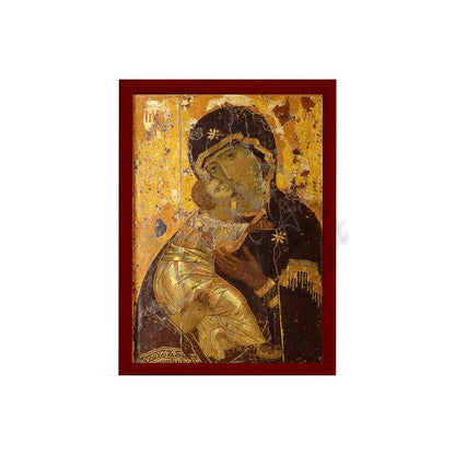 Virgin Mary icon Panagia Vladimir, Handmade Greek Orthodox Icon Mother of God Byzantine art Theotokos wall hanging wood plaque - TheHolyArt