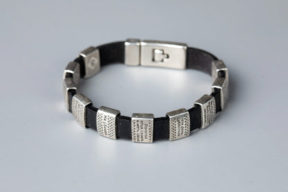 Leather Prayer Bracelet with Silver-Plated Prayer Plaques - TheHolyArt