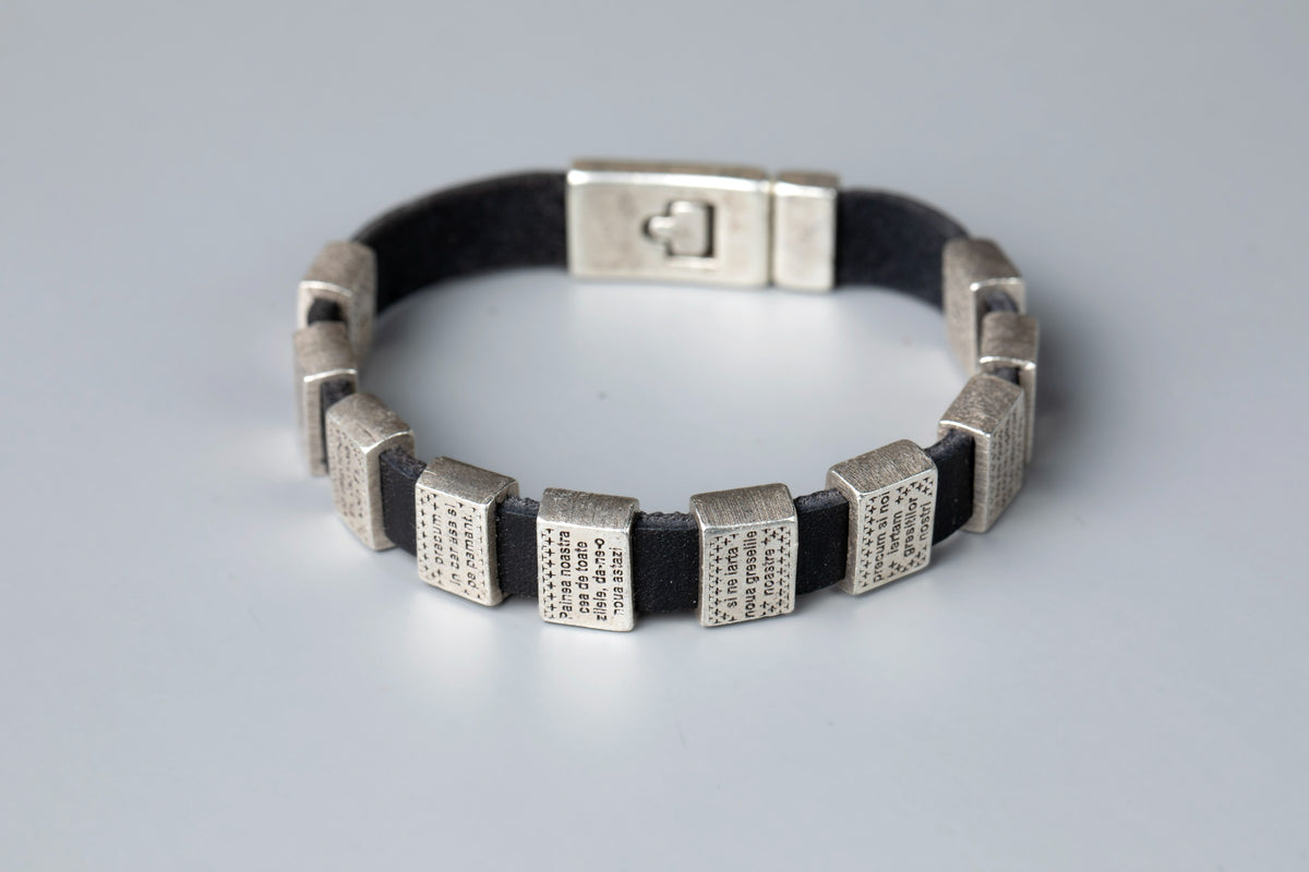 Leather Prayer Bracelet with Silver-Plated Prayer Plaques - TheHolyArt