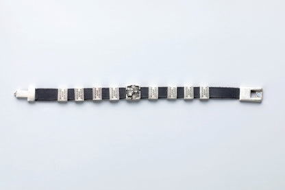 Leather Prayer Bracelet with Silver-Plated Prayer Plaques - TheHolyArt