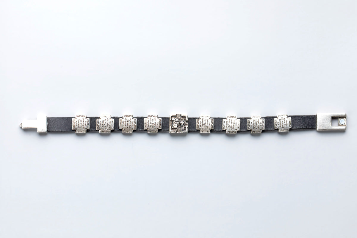 Leather Prayer Bracelet with Silver-Plated Prayer Plaques - TheHolyArt