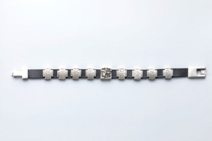 Leather Prayer Bracelet with Silver-Plated Prayer Plaques - TheHolyArt