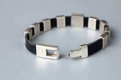 Leather Prayer Bracelet with Silver-Plated Prayer Plaques - TheHolyArt
