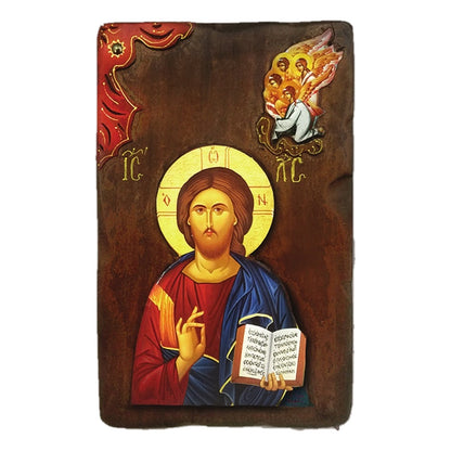 Relief Angel and Red Drape Orthodox Icon - TheHolyArt