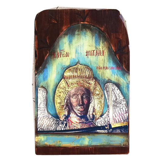 Relief Aged Blue Background Orthodox Icon - TheHolyArt