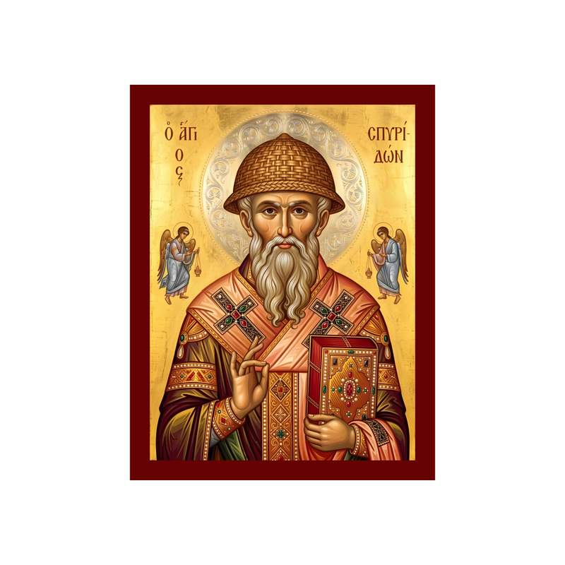Saint Spyridon the Wonderworker icon, Handmade Greek Orthodox icon of the Bishop of Trimythous, Byzantine art wall hanging wood plaque, religious decor
