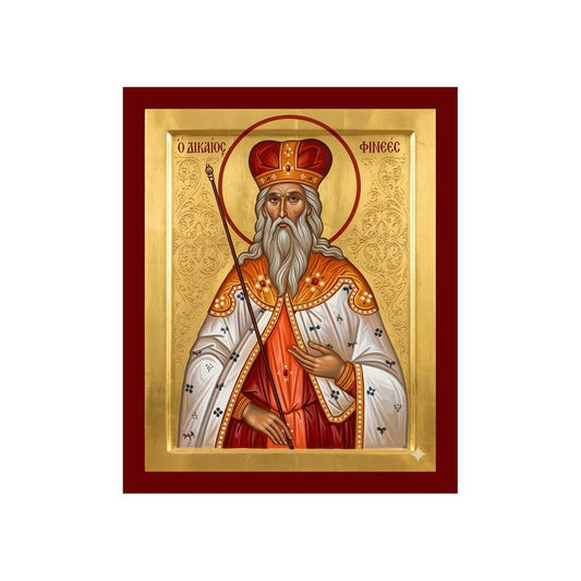 Righteous Phinehas icon, handmade lithography on wood plaque, Old Testament high priest with censer