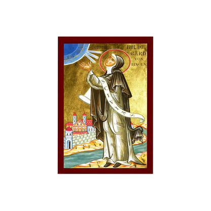 Saint Hildegard icon, Handmade Greek Catholic icon St Hildegard von Bingen, Byzantine art wall hanging on wood plaque, religious decor gift - TheHolyArt