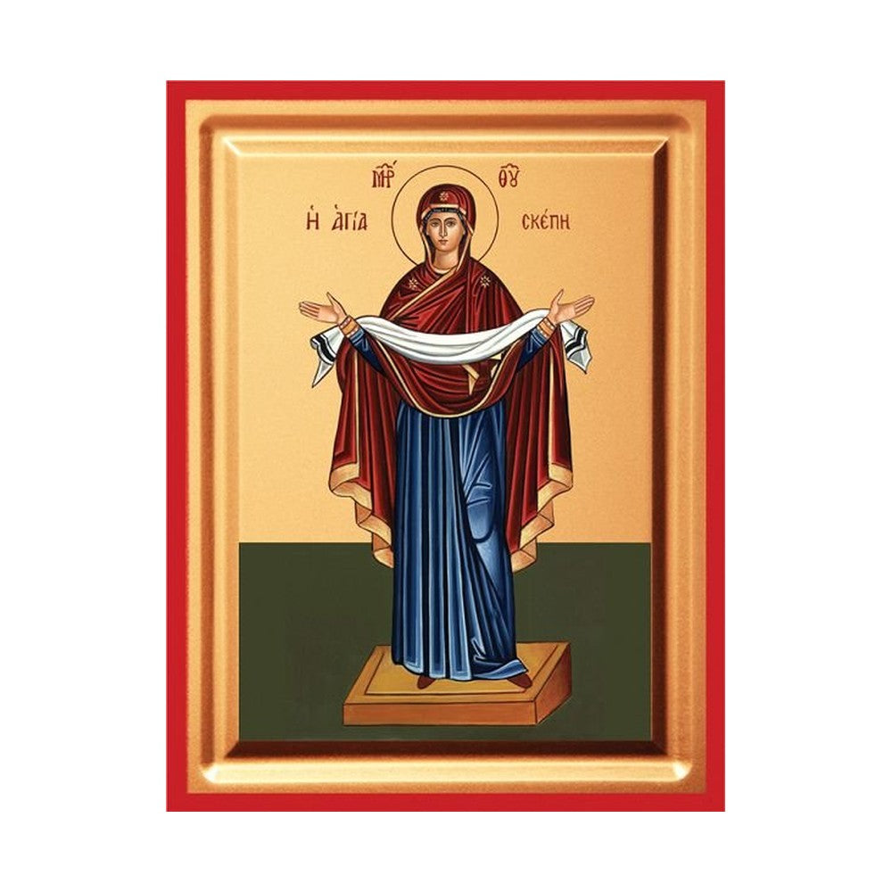 Holy Protection of the Theotokos (Agia Skepi) Serigraphy Icon - Carved Wood