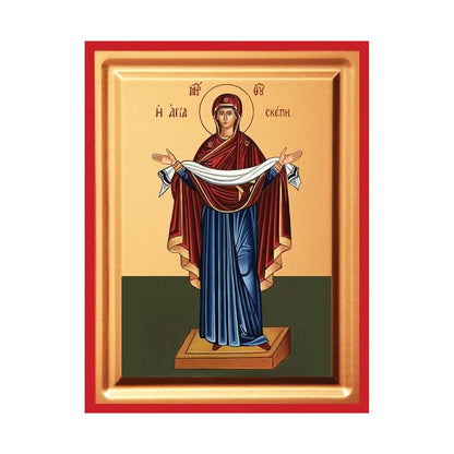 Holy Protection of the Theotokos (Agia Skepi) Serigraphy Icon - Carved Wood