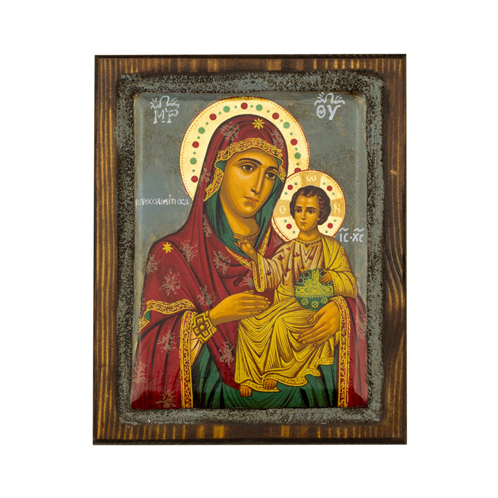 Virgin Mary icon Panagia Ierosolymitissa Vintage Icon Canvas Serigraphy Handmade Greek Orthodox icon of Theotokos Byzantine art wall hanging religious plaque