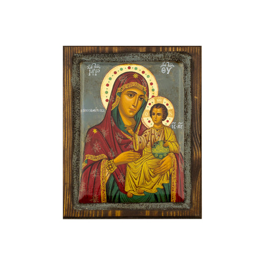 Virgin Mary icon Panagia Ierosolymitissa Vintage Icon Canvas Serigraphy Handmade Greek Orthodox icon of Theotokos Byzantine art wall hanging religious plaque