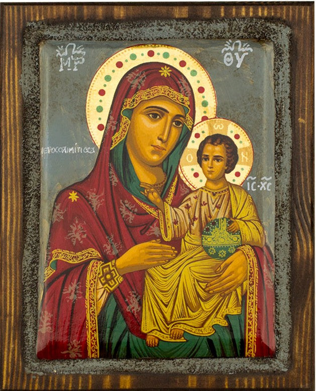 Virgin Mary icon Panagia Ierosolymitissa Vintage Icon Canvas Serigraphy Handmade Greek Orthodox icon of Theotokos Byzantine art wall hanging religious plaque