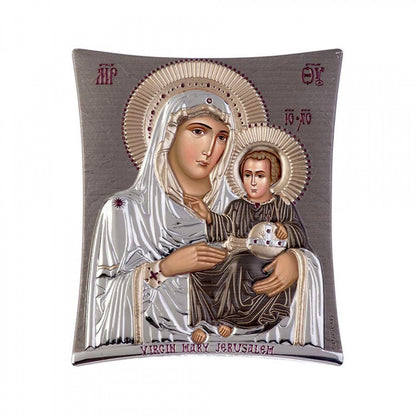Virgin Mary / Panagia Ierosolymitissa, Elegant Handmade Silver 925 Greek Orthodox icon, Byzantine art wall hanging on wood plaque icon, religious icon home decor - TheHolyArt