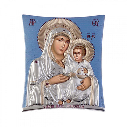 Virgin Mary / Panagia Ierosolymitissa, Elegant Handmade Silver 925 Greek Orthodox icon, Byzantine art wall hanging on wood plaque icon, religious icon home decor - TheHolyArt