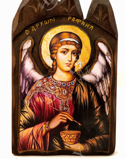 Archangel Raphael icon, Handmade Greek Orthodox icon, Byzantine art wall hanging wood plaque 38x25cm, religious decor - TheHolyArt