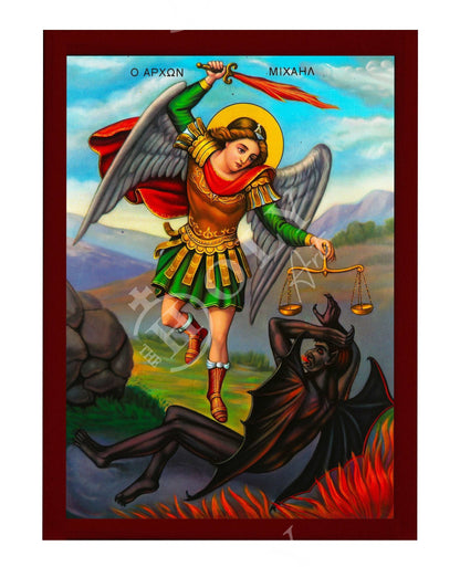 Archangel Michael icon, Handmade Greek Orthodox icon of St Michael, Byzantine art wall hanging on wood plaque religious icon, religious gift - TheHolyArt
