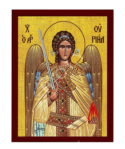 Archangel Uriel icon, Handmade Greek Orthodox icon of St Uriel, Byzantine art wall hanging on wood plaque religious icon, religious gift - TheHolyArt