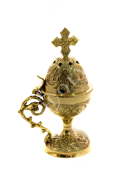 Christian Brass Resin Incense Burner, Greek Orthodox Thurible Incense holder, Metal Byzantine Home Censer Perfume burner, religious decor - TheHolyArt