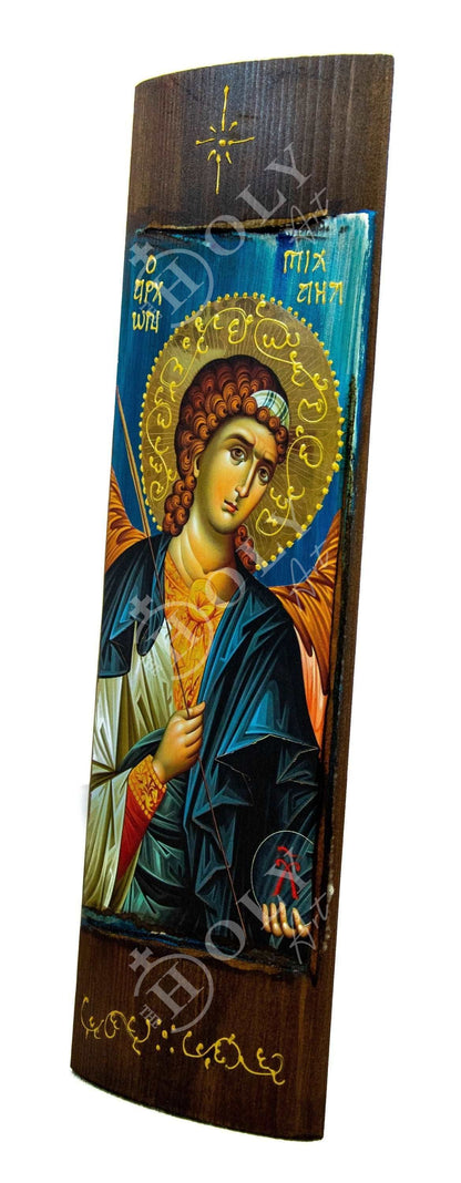 Archangel Michael icon, Handmade Greek Orthodox icon of St Michael, Byzantine art wall hanging on wood plaque icon, religious decor - TheHolyArt
