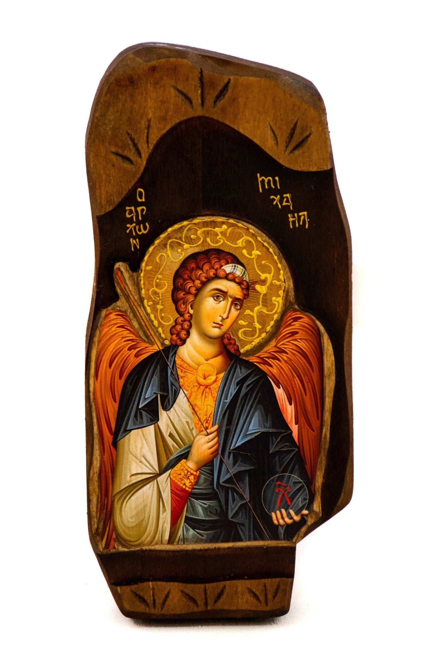Archangel Michael icon, Handmade Greek Orthodox icon of St Michael, Byzantine art wall hanging on wood plaque, religious decor TheHolyArt