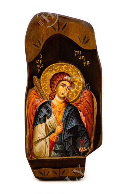 Archangel Michael icon, Handmade Greek Orthodox icon of St Michael, Byzantine art wall hanging on wood plaque, religious decor - TheHolyArt