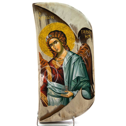 Archangel Gabriel icon, Handmade Greek Orthodox icon of St Gabriel, Byzantine art wall hanging on wood plaque 38x17cm, religious decor - TheHolyArt