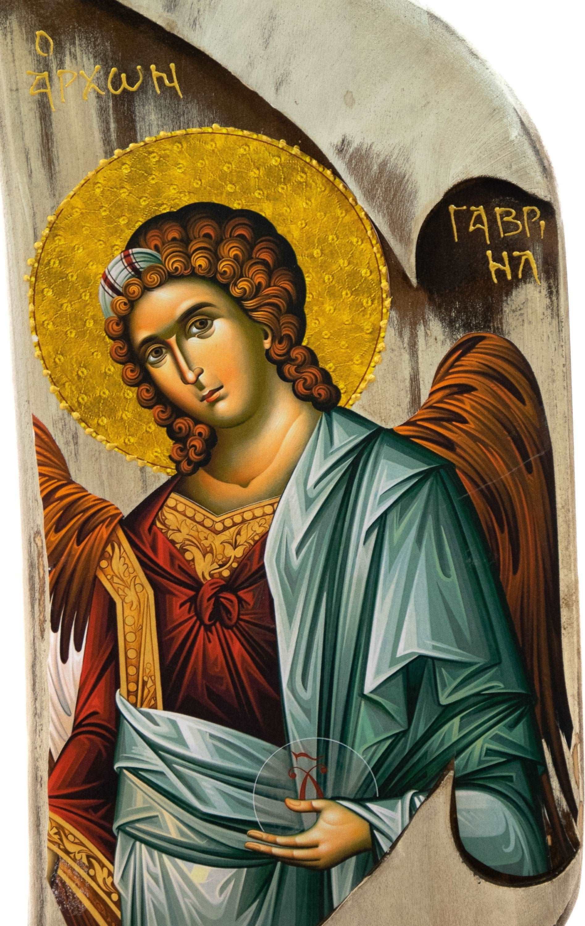 Archangel Gabriel icon, Handmade Greek Orthodox icon of St Gabriel, Byzantine art wall hanging on wood plaque 38x17cm, religious decor TheHolyArt