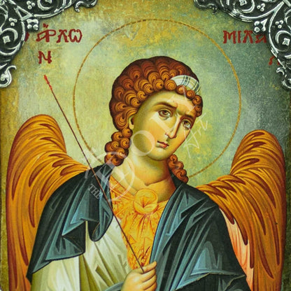 Archangel Michael icon Handmade Greek Orthodox icon of St Michael, Byzantine art wall hanging on wood plaque religious icon, religious gift(2) - TheHolyArt