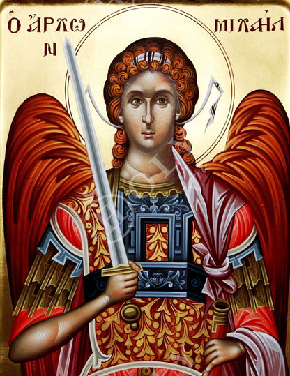 Archangel Michael icon, Handmade Greek Orthodox icon of St Michael, Byzantine art wall hanging on wood plaque religious icon, religious gift (3) - TheHolyArt