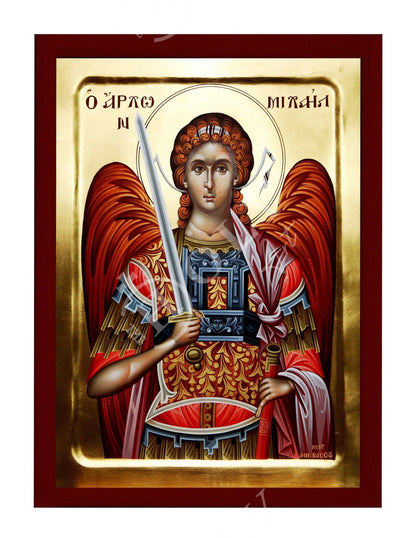Archangel Michael icon, Handmade Greek Orthodox icon of St Michael, Byzantine art wall hanging on wood plaque religious icon, religious gift (3) - TheHolyArt