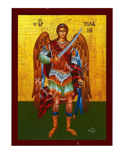 Archangel Michael icon, Handmade Greek Orthodox icon of St Michael, Byzantine art wall hanging on wood plaque religious icon, religious gift - TheHolyArt