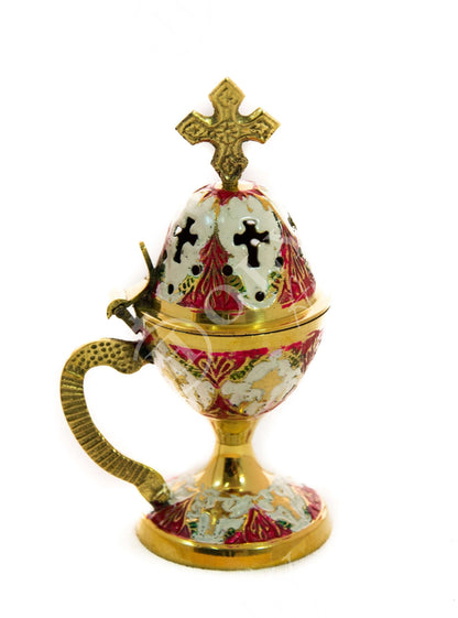 Christian Brass Resin Incense Burner, Greek Orthodox Thurible Incense holder, Metal Byzantine Home Censer Perfume burner, religious decor - TheHolyArt