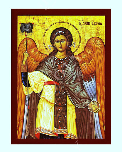 Archangel Gabriel icon, Handmade Greek Orthodox icon of St Gabriel, Byzantine art wall hanging on wood plaque, religious decor - TheHolyArt