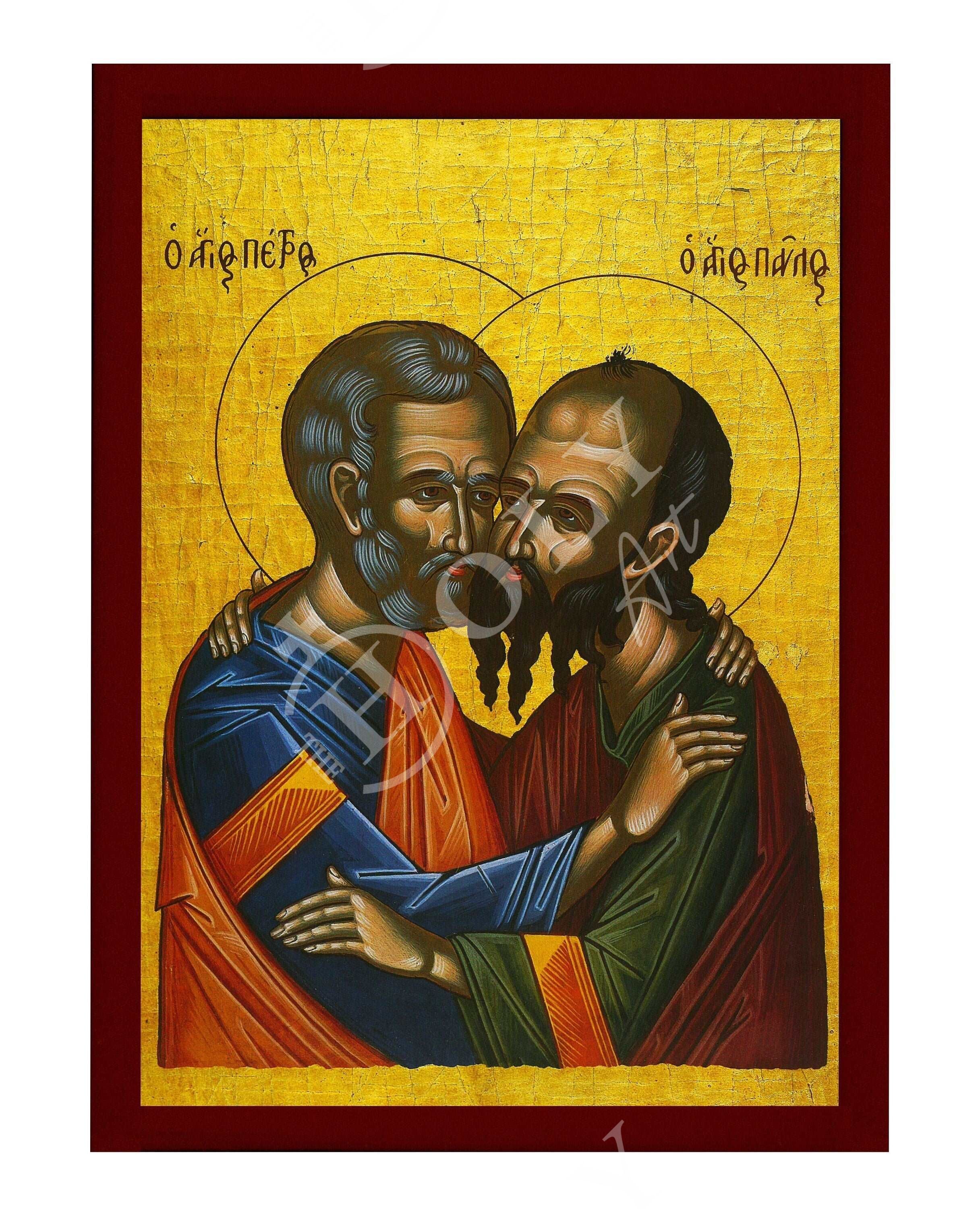 Peter and Paul the Apostles, original handpainted icon on store canvas - 7 1/2 inches square