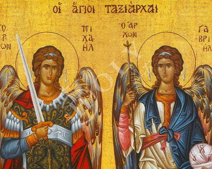 Archangel Michael & Archangel Gabriel icon, Byzantine art wall hanging, Greek Catholic Orthodox icon wood plaque religious gift - TheHolyArt