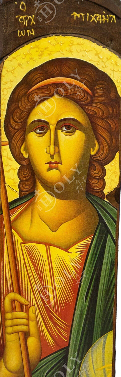 Archangel Michael icon, Handmade Greek Orthodox icon of St Michael, Byzantine art wall hanging on wood plaque, religious decor - TheHolyArt