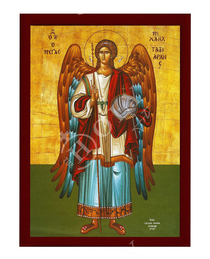 Archangel Michael icon, Handmade Greek Orthodox icon of St Michael, Byzantine art wall hanging on wood plaque religious icon, religious gift - TheHolyArt