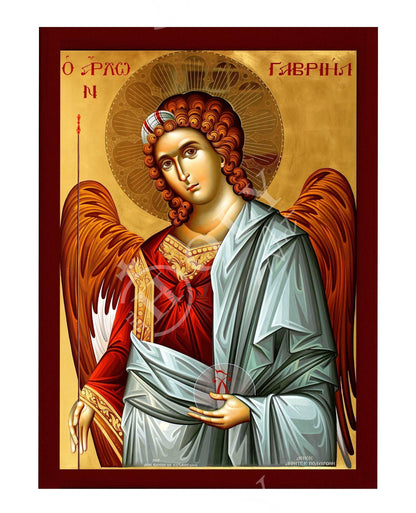 Archangel Gabriel icon, Handmade Greek Orthodox icon of St Gabriel, Byzantine art wall hanging on wood plaque, religious decor - TheHolyArt