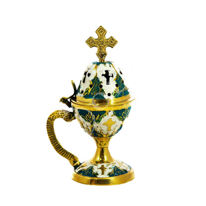 Christian Brass Resin Incense Burner, Greek Orthodox Thurible Incense holder, Metal Byzantine Home Censer Perfume burner, religious decor - TheHolyArt