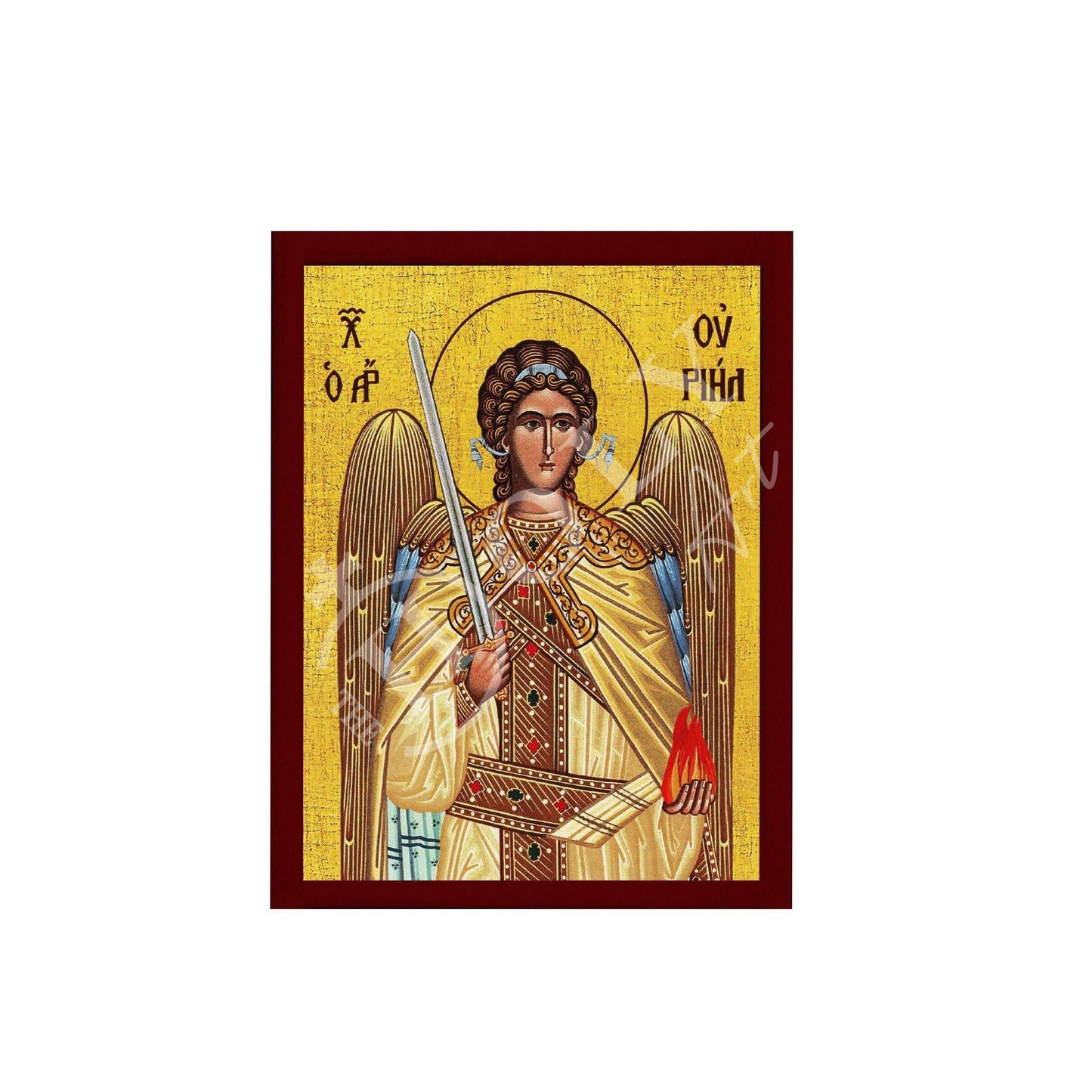 Archangel Uriel icon, Handmade Greek Orthodox icon of St Uriel, Byzantine art wall hanging on wood plaque religious icon, religious gift TheHolyArt