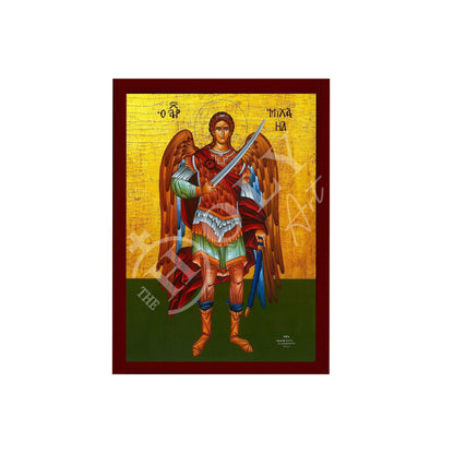 Archangel Michael icon, Handmade Greek Orthodox icon of St Michael, Byzantine art wall hanging on wood plaque religious icon, religious gift - TheHolyArt