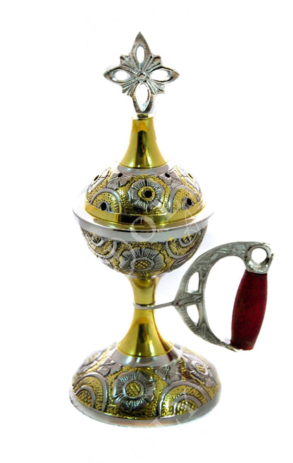 Christian Brass Resin Incense Burner, Greek Orthodox Thurible Incense holder, Metal Byzantine Home Censer Perfume burner, religious decor - TheHolyArt
