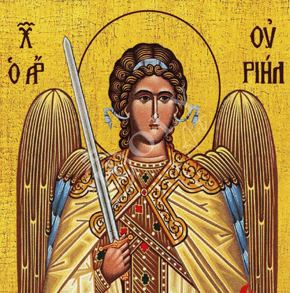 Archangel Uriel icon, Handmade Greek Orthodox icon of St Uriel, Byzantine art wall hanging on wood plaque religious icon, religious gift - TheHolyArt