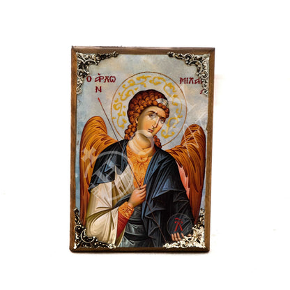 Archangel Michael icon, Handmade Greek Orthodox icon of St Michael, Byzantine art wall hanging on wood plaque religious icon, religious gift - TheHolyArt
